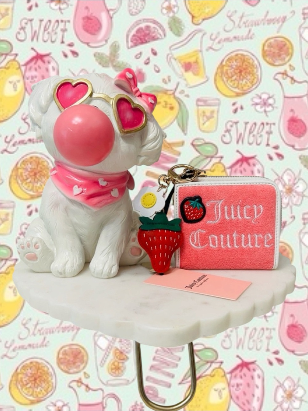 🆕🍓 Juicy Couture Pink Strawberry Lemonade L Zip Wallet NWT🍋